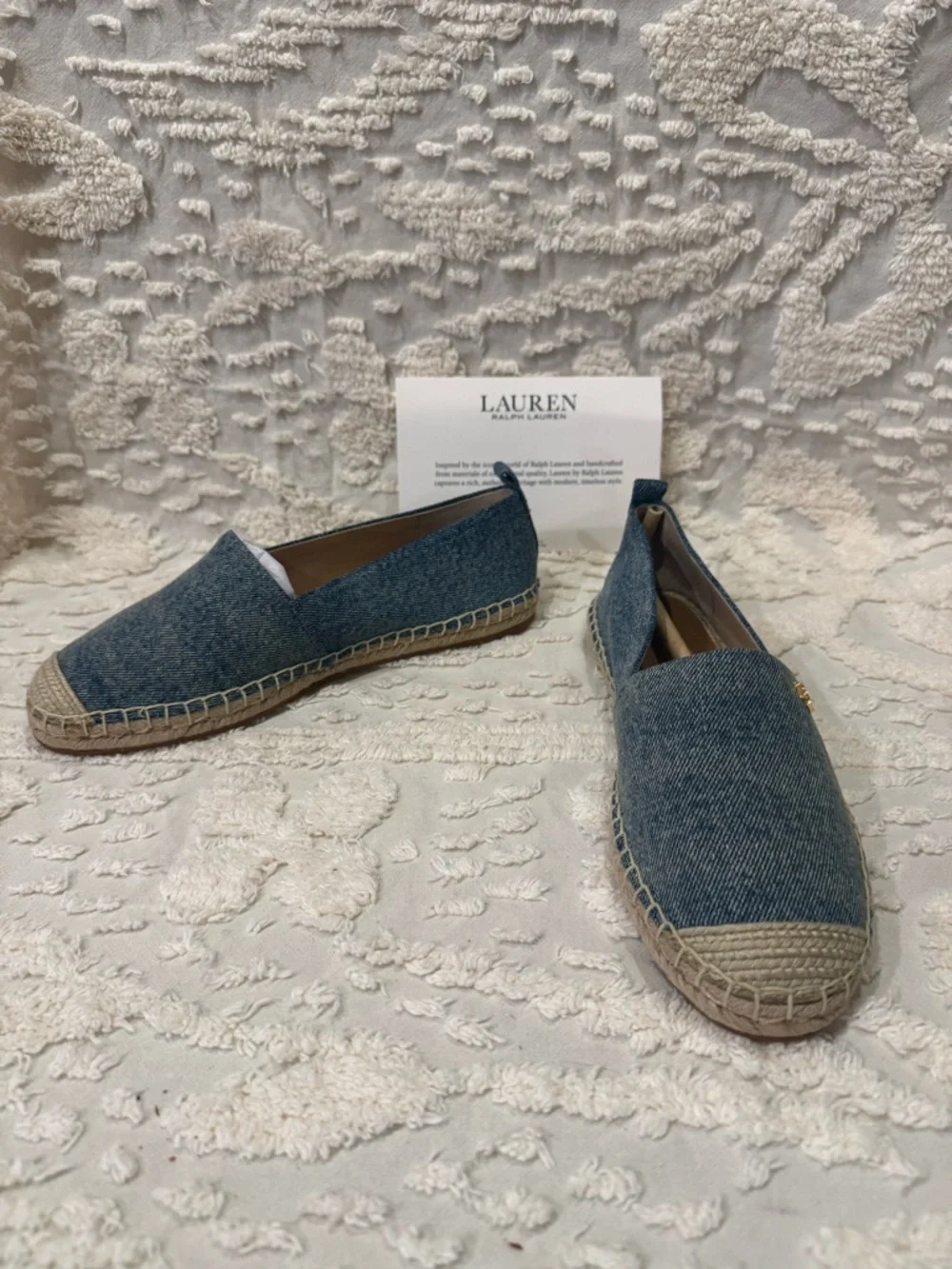 Lauren Ralph Lauren Denim-Style Espadrille Flats in Blue and Tan #623